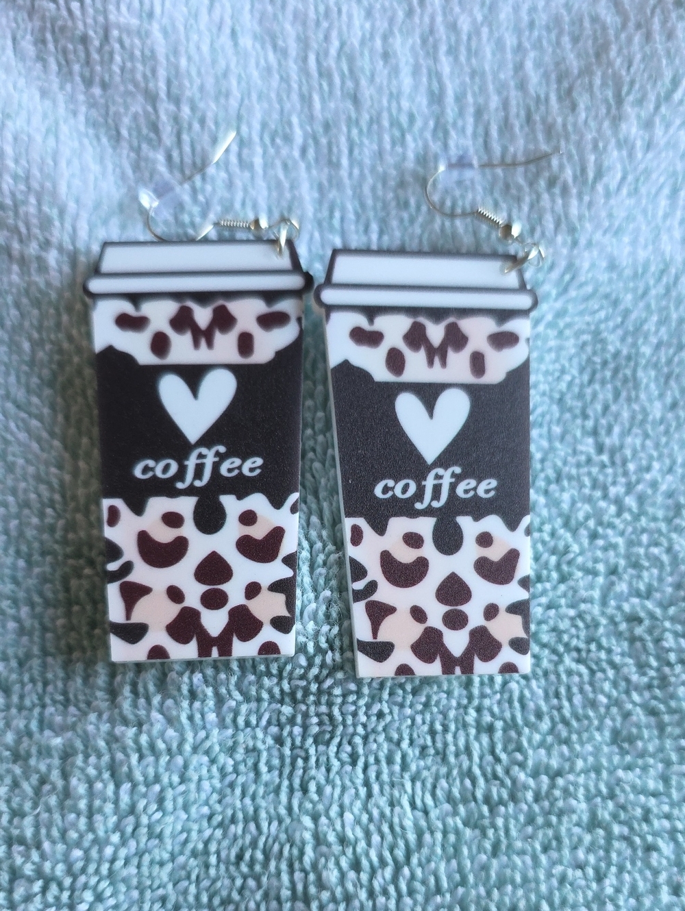 Coffee Cup Patterned Dangle Earrings - Black & White